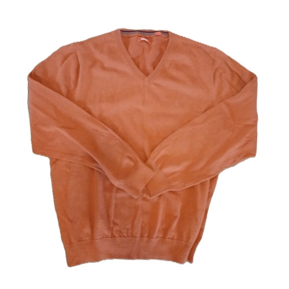 IZOD Men’s V-Neck Sweater Large Orange Long Sleeve Pullover Shirt